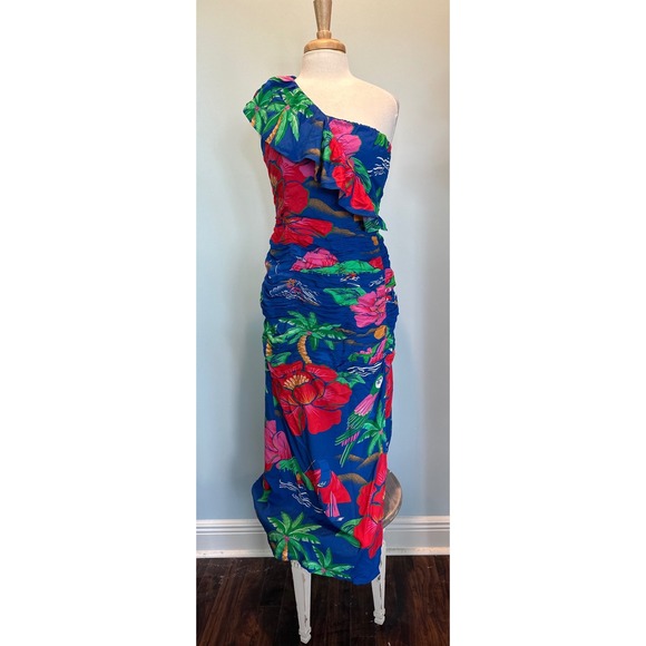 FARM Rio for Anthropologie One Shoulder Maxi Dress Floral Tropical Size Small - Picture 2 of 13